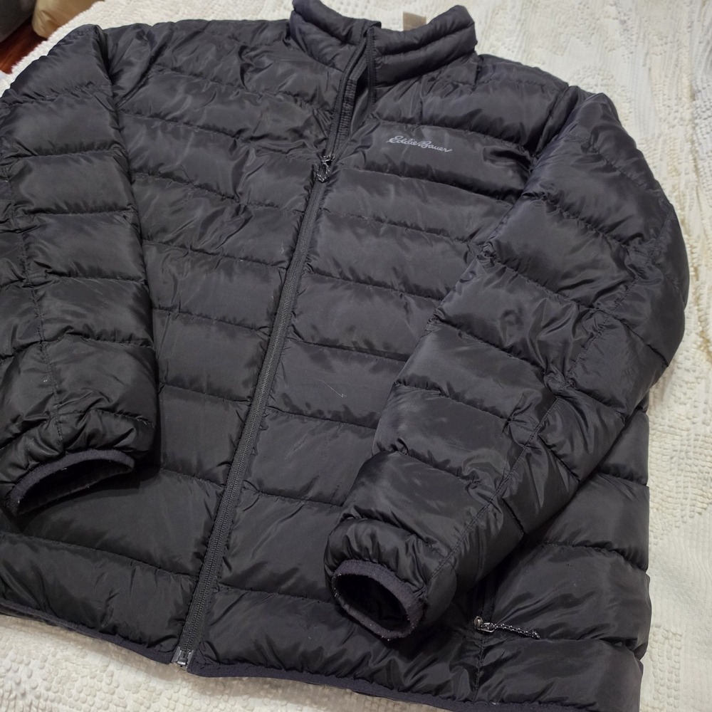 Eddie Bauer EB650 Mens Down Puffer Jacket Black Full Zip Pockets Large XXL